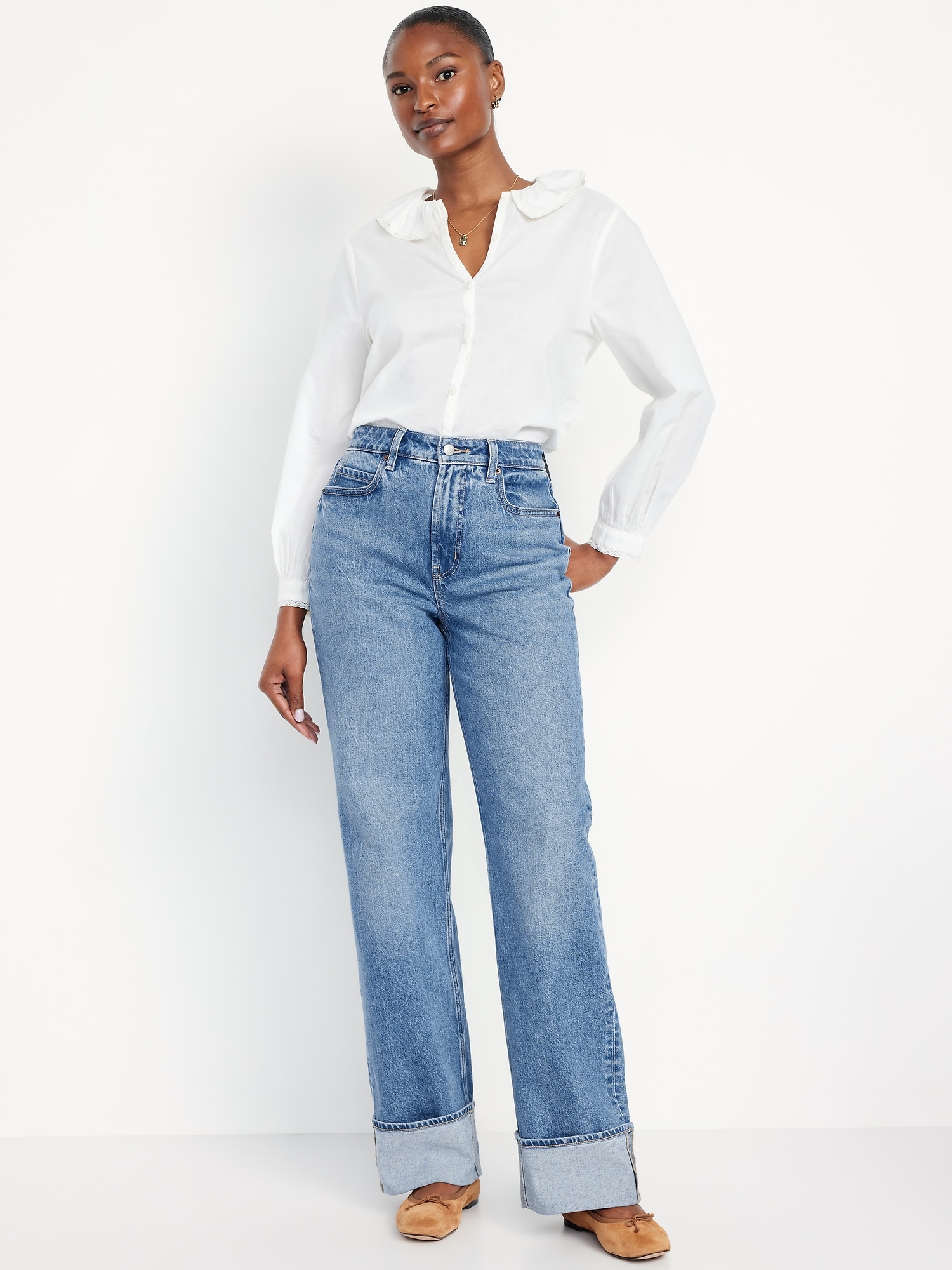 Curvy Extra High-Waisted Cuffed Wide-Leg Jeans