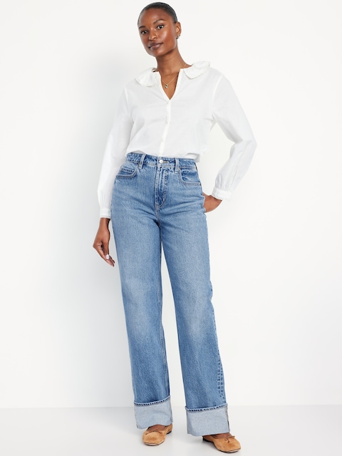 Jean profilé à jambe large et à taille très haute - Bleu