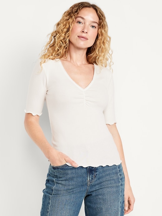 Image number 1 showing, Ruffle-Trim Ribbed Top