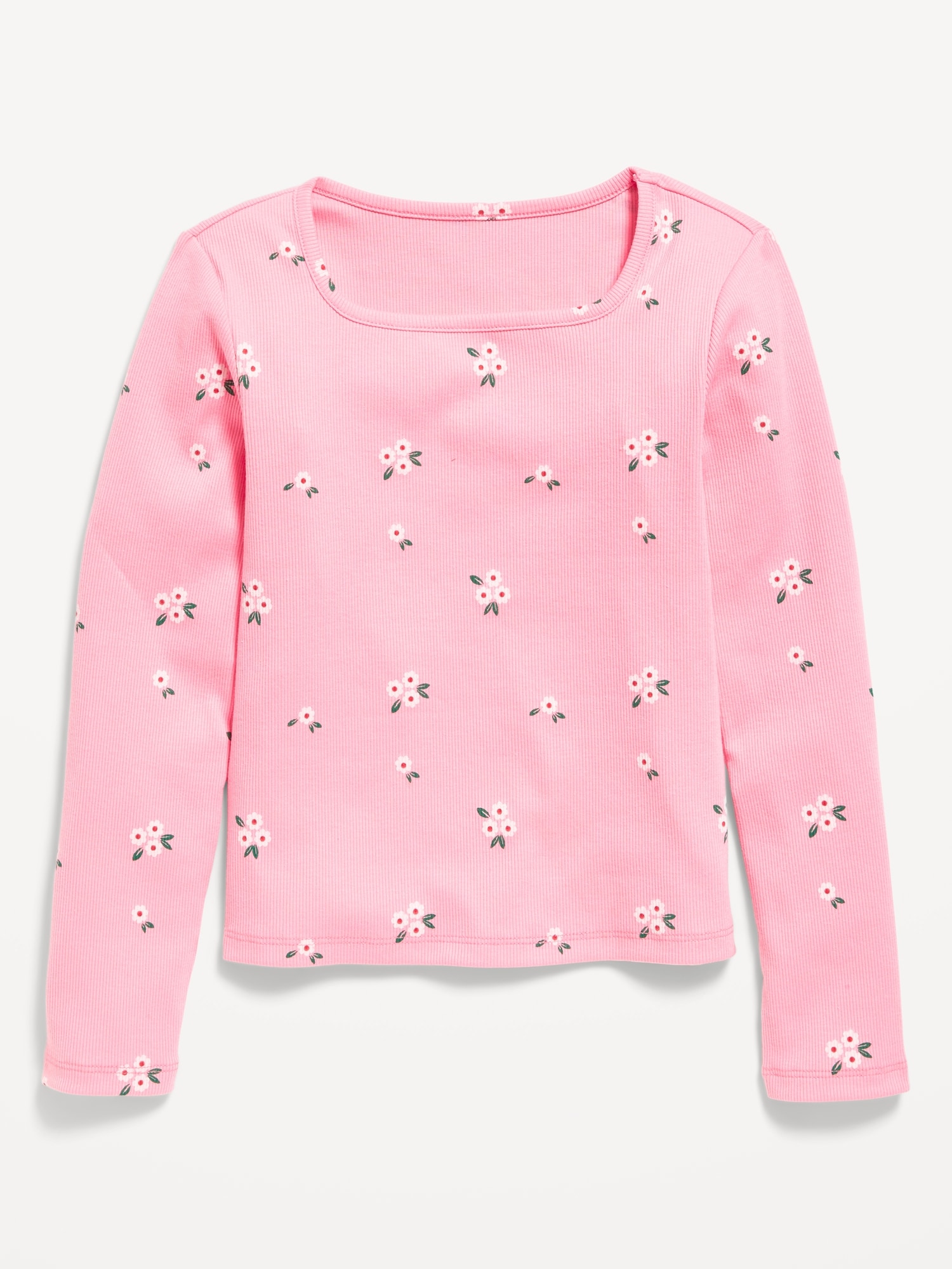 Printed Fitted Long-Sleeve Ribbed Top for Girls