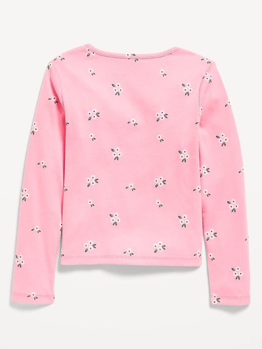 Image number 3 showing, Printed Fitted Long-Sleeve Ribbed Top for Girls