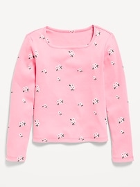 Image number 2 showing, Printed Fitted Long-Sleeve Ribbed Top for Girls