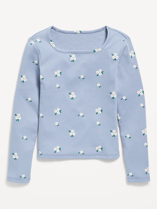 Image number 2 showing, Printed Fitted Long-Sleeve Ribbed Top for Girls