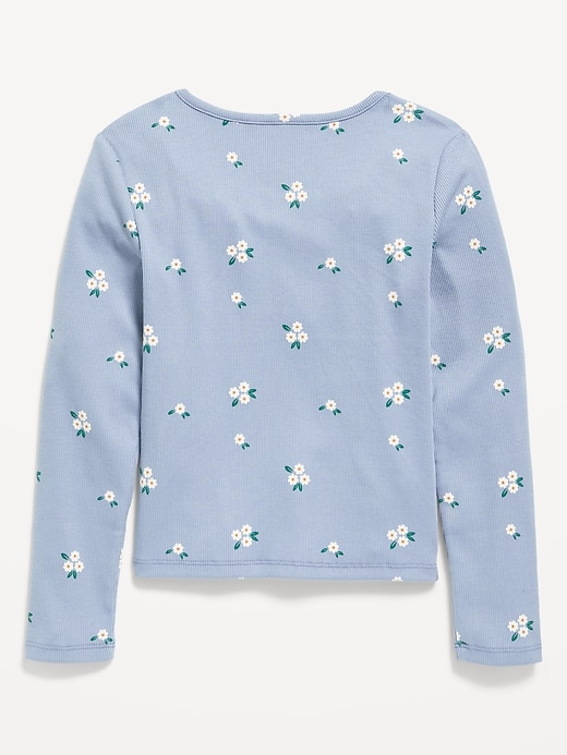 Image number 3 showing, Printed Fitted Long-Sleeve Ribbed Top for Girls