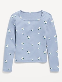 Image number 2 showing, Printed Fitted Long-Sleeve Ribbed Top for Girls