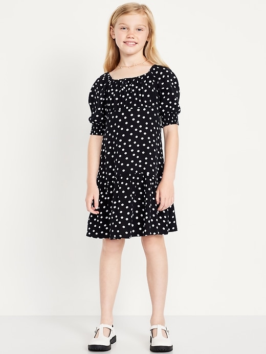 View large product image 1 of 3. Short-Sleeve Crinkle Crepe Swing Dress for Girls