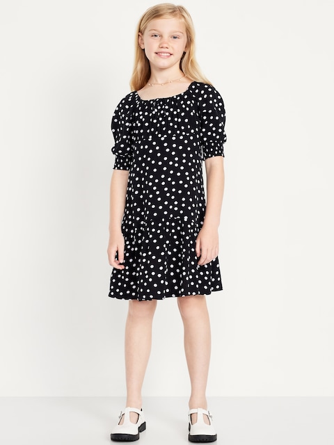 Short-Sleeve Crinkle Crepe Swing Dress for Girls - Multi