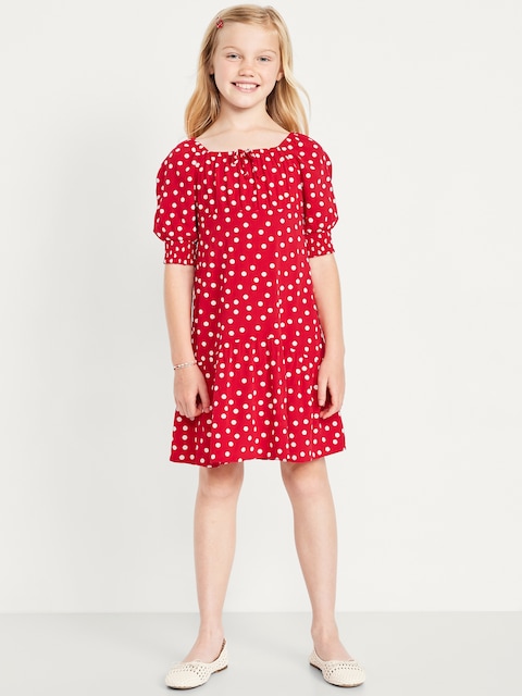 Short-Sleeve Crinkle Crepe Swing Dress for Girls - Multi