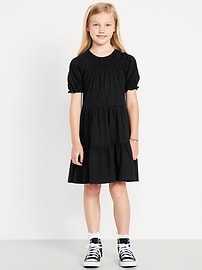 Image number 1 showing, Short Puff-Sleeve Tiered Swing Dress for Girls