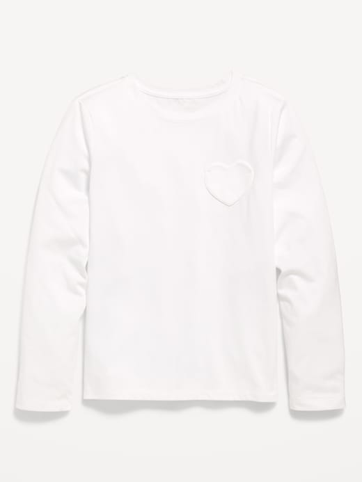 Image number 1 showing, Softest Long-Sleeve Heart-Pocket T-Shirt for Girls