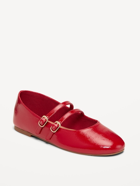 Strappy Shiny Faux-Leather Ballet Flats for Girls