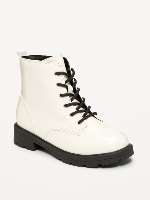 Faux-Leather Side-Zip Combat Boots for Girls - Multi