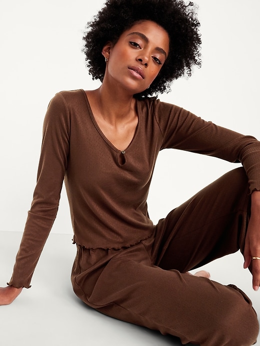 Image number 3 showing, Cozy Lettuce-Edge Pajama Top