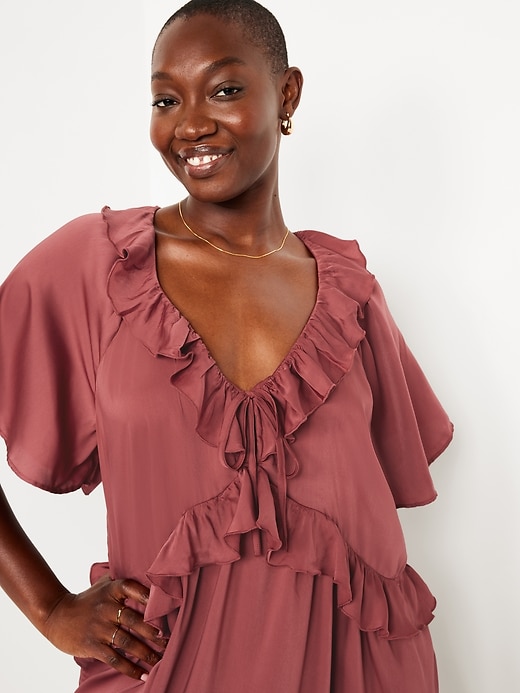 Image number 3 showing, Satin Ruffle Mini Dress