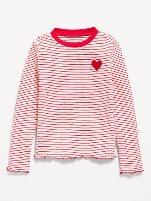 Printed Long-Sleeve Fitted Ringer Top for Girls - Roma Red