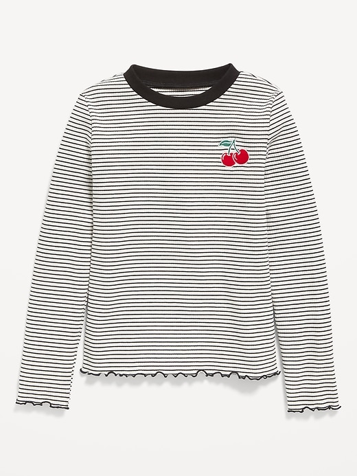 Image number 1 showing, Printed Long-Sleeve Fitted Ringer Top for Girls