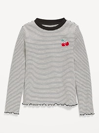 Image number 1 showing, Printed Long-Sleeve Fitted Ringer Top for Girls