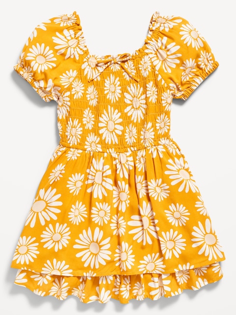 Robe à smocks à imprimé à manches bouffantes pour fille - Vert