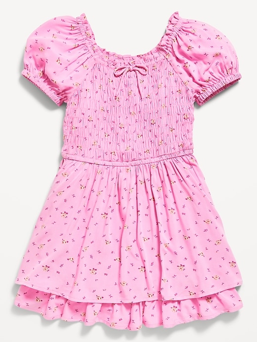 View large product image 1 of 4. Printed Puff-Sleeve Smocked Dress for Girls