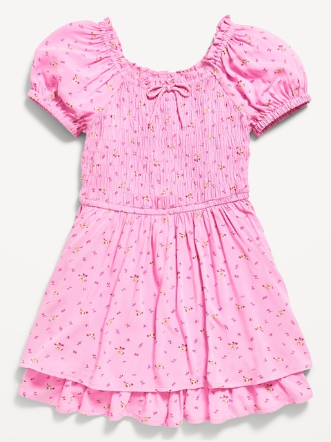 Printed Puff-Sleeve Smocked Dress for Girls