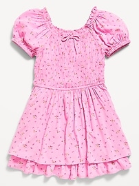View large product image 3 of 4. Printed Puff-Sleeve Smocked Dress for Girls