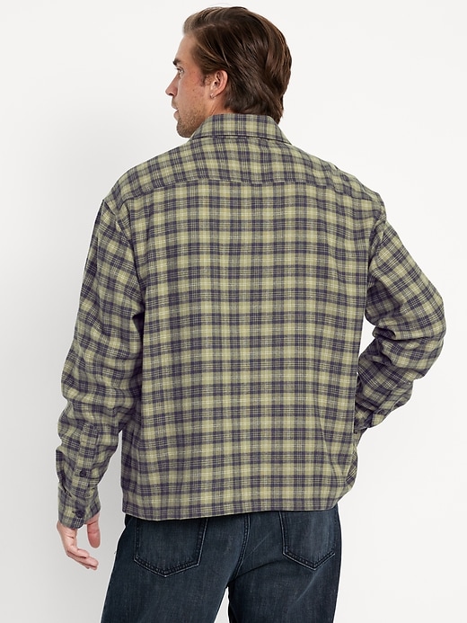Image number 2 showing, Loose Fit Cropped Plaid Flannel Shirt
