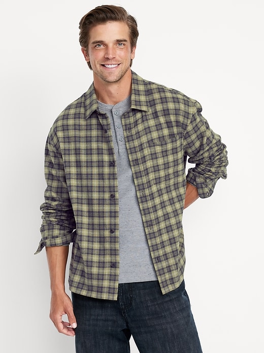 Image number 1 showing, Loose Fit Cropped Plaid Flannel Shirt