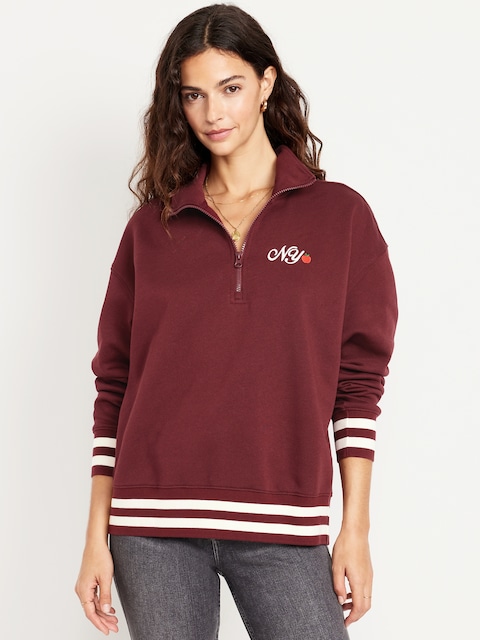 SoComfy Oversized Half-Zip Sweatshirt - Clove/White Stripe