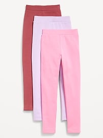 Image number 1 showing, High-Waisted Full-Length Fleece Leggings 3-Pack for Girls