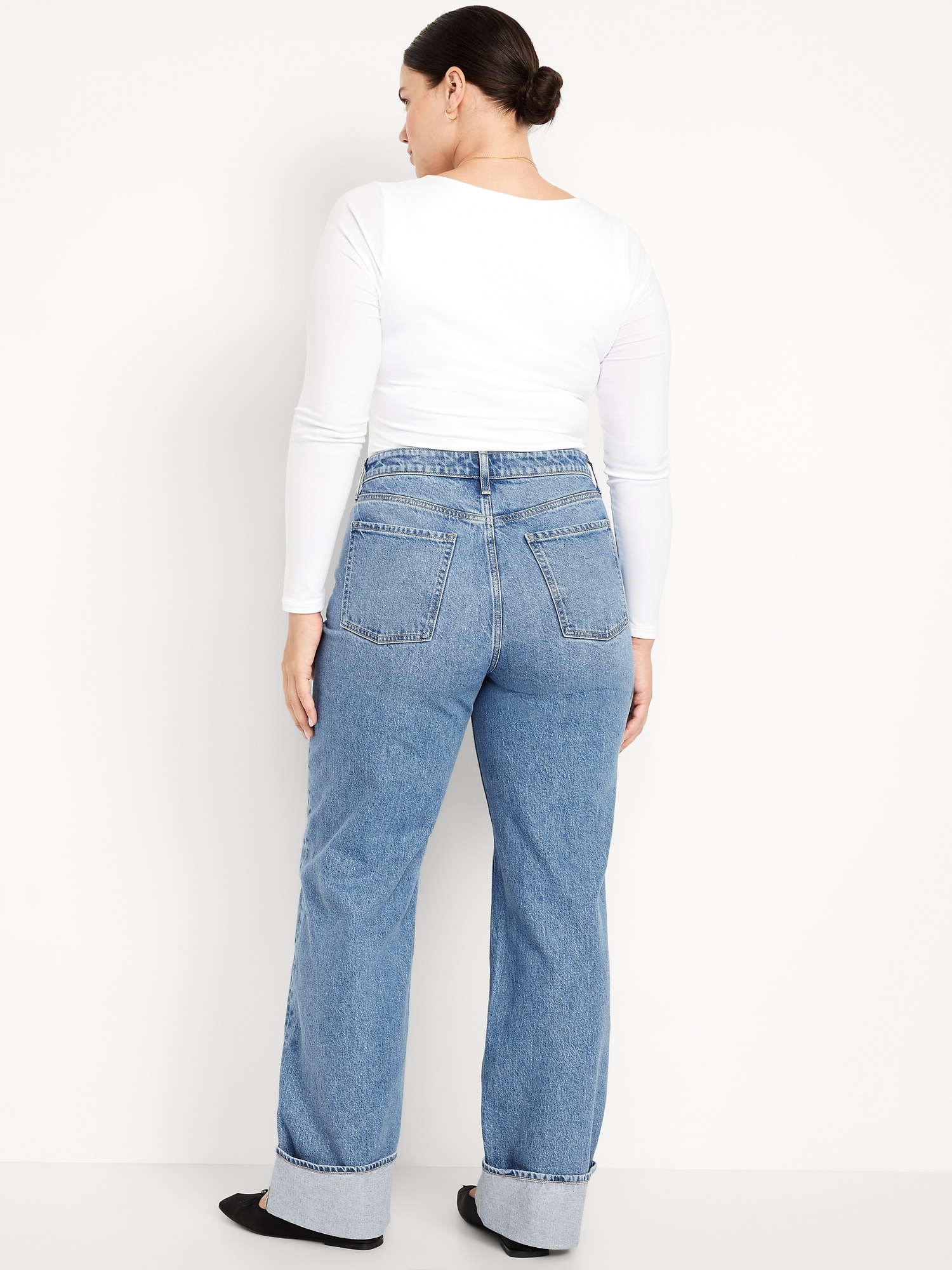 Curvy Extra High-Waisted Cuffed Wide-Leg Jeans