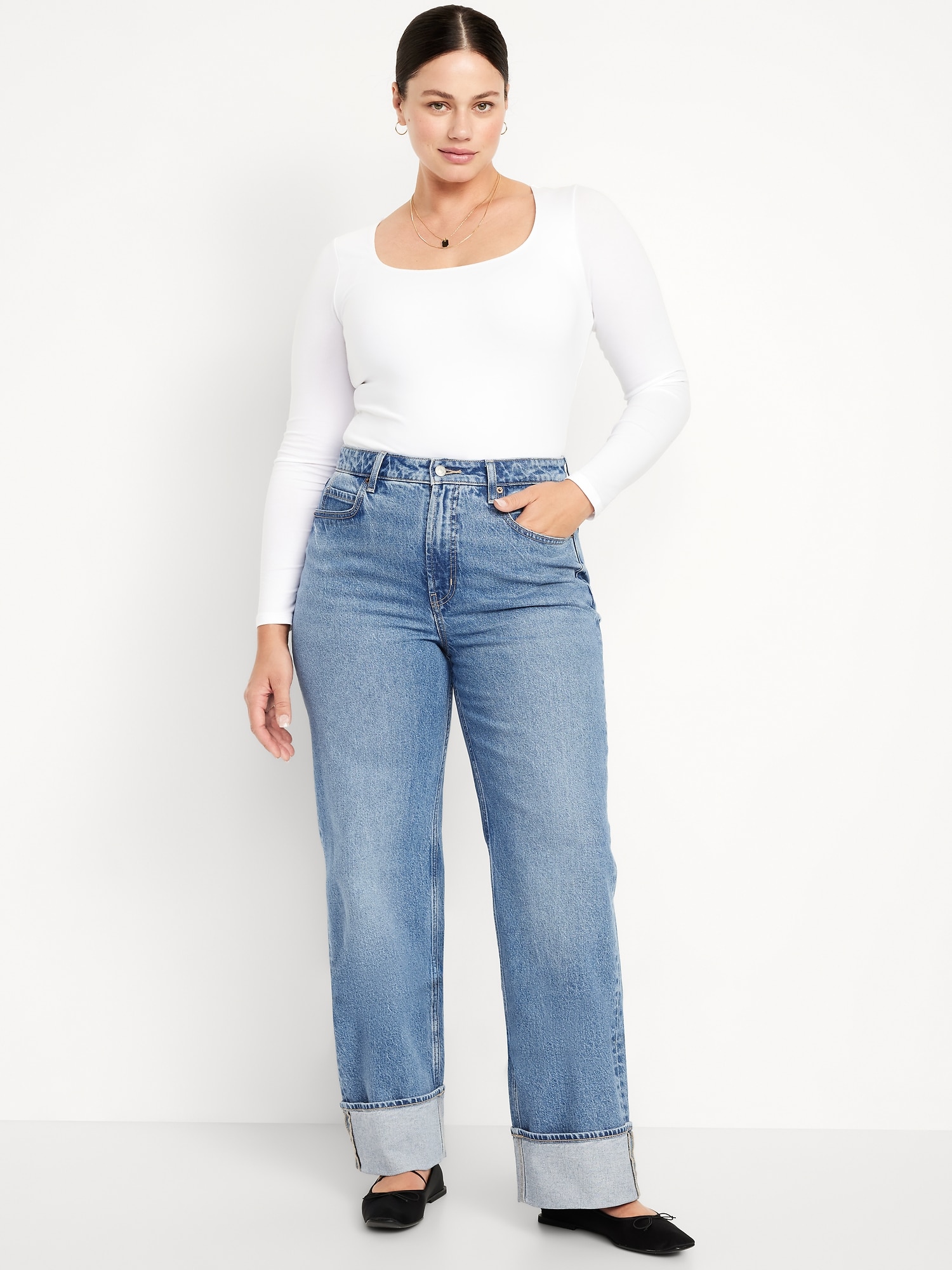 Curvy Extra High-Waisted Cuffed Wide-Leg Jeans