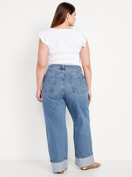 Image number 6 showing, Curvy Extra High-Waisted Cuffed Wide-Leg Jeans