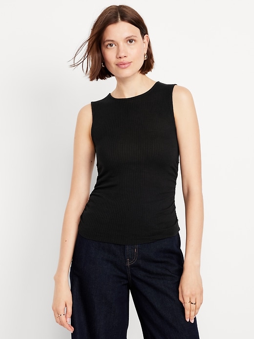 Image number 1 showing, High-Neck Shirred Cropped Top
