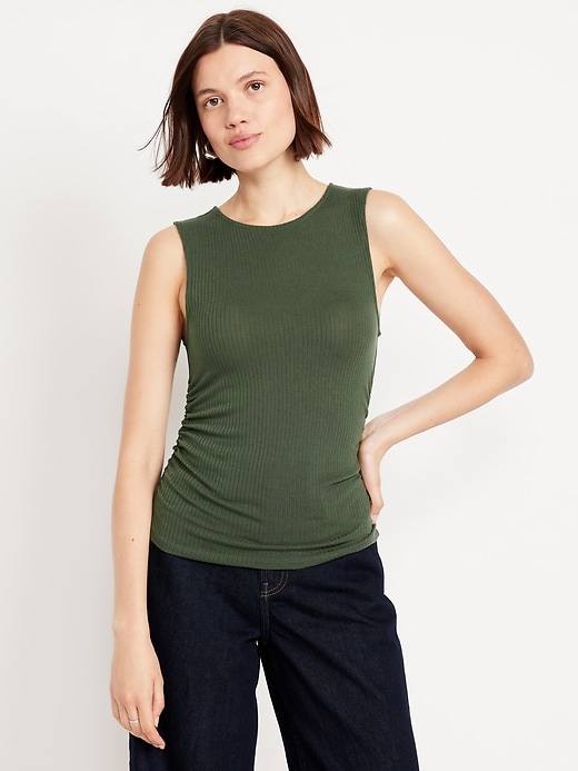 Image number 1 showing, High-Neck Shirred Cropped Top
