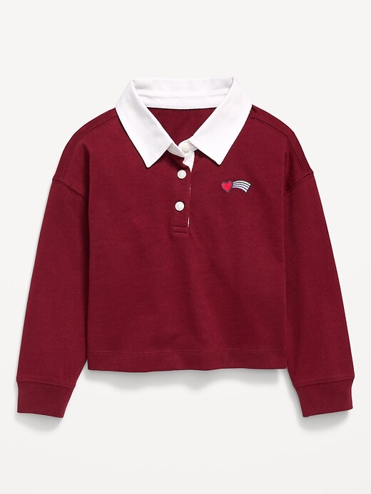 Image number 1 showing, Long-Sleeve Cropped Polo Top for Toddler Girls