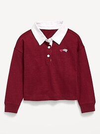 Image number 1 showing, Long-Sleeve Cropped Polo Top for Toddler Girls