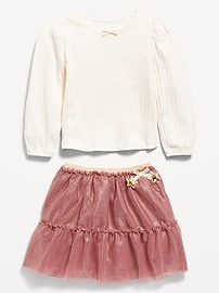 Image number 2 showing, Long-Sleeve Pointelle Top and Tutu Skirt Set for Toddler Girls