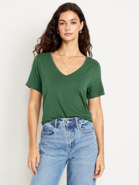 T-shirt luxueux à col en V - Vert