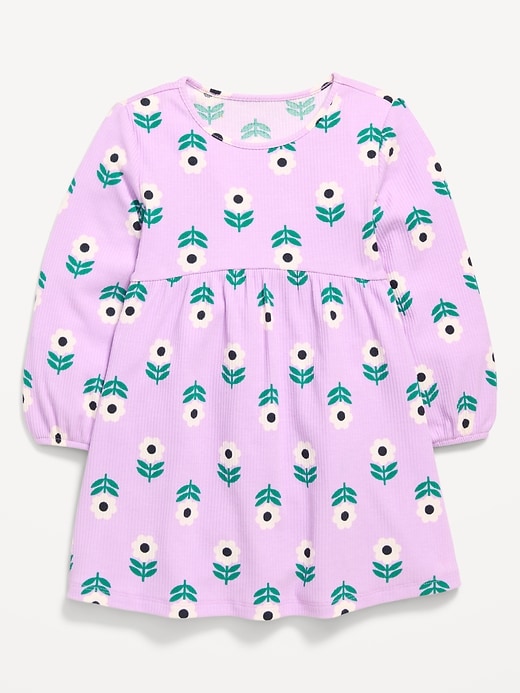 L'image numéro 1 présente Robe côtelée à motif à manches longues pour toute-petite fille