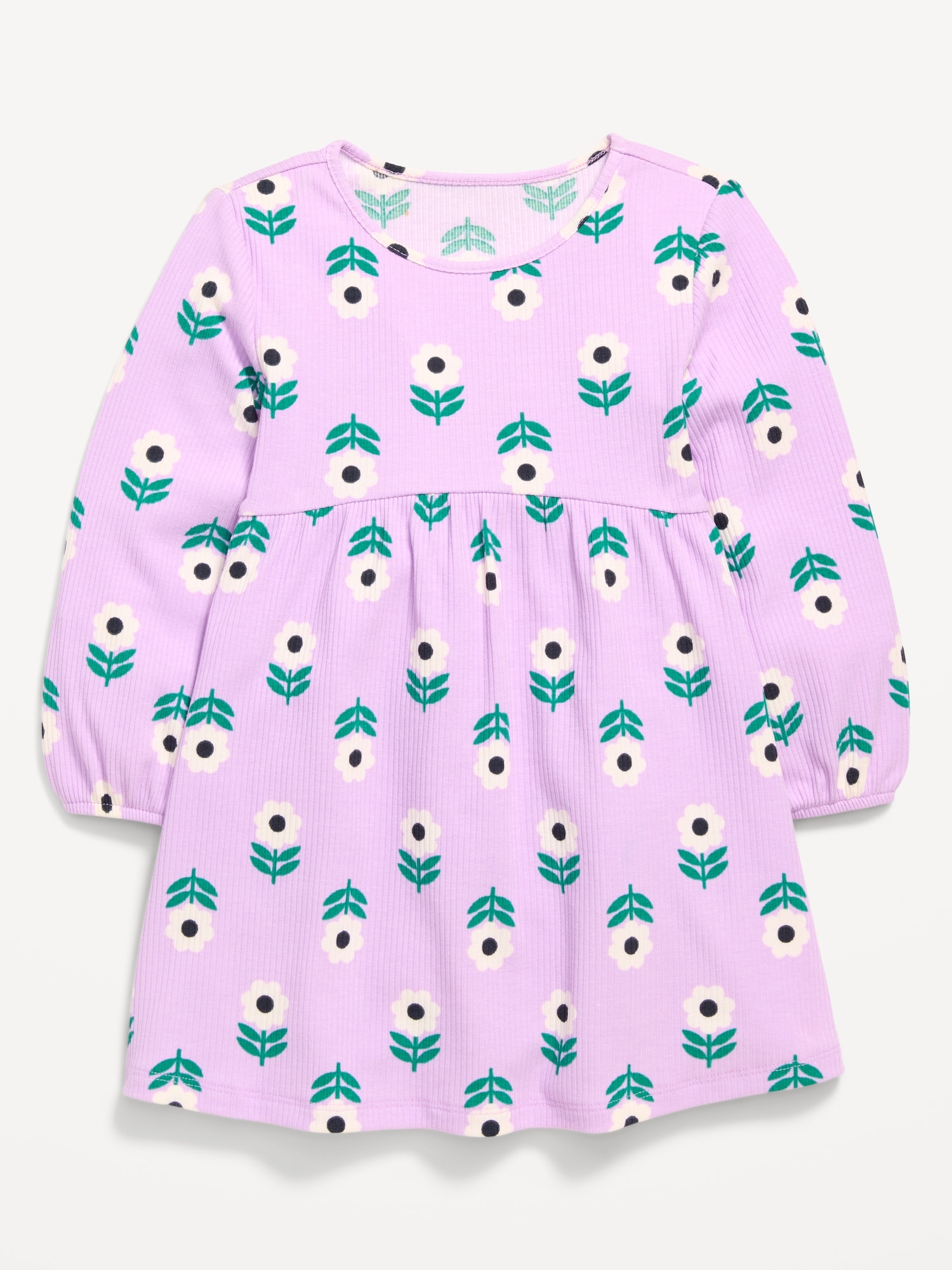 Printed Long-Sleeve Ribbed Dress for Toddler Girls