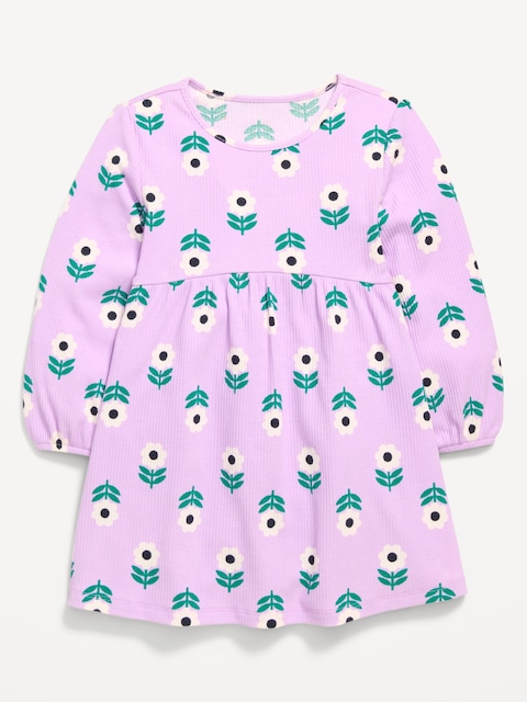Robe côtelée à motif à manches longues pour toute-petite fille - Violet À Fleurs