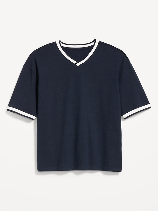 L'image numéro 4 présente T-shirt court à col en V en tissu épais