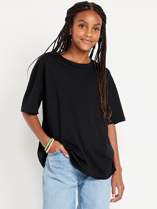 View large product image 1 of 3. Oversized Short-Sleeve Raw-Edge T-Shirt for Girls