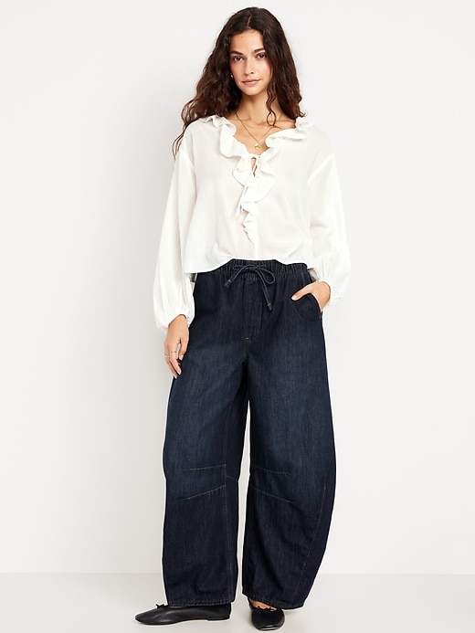 Image number 1 showing, High-Waisted Pull-On Barrel Jeans