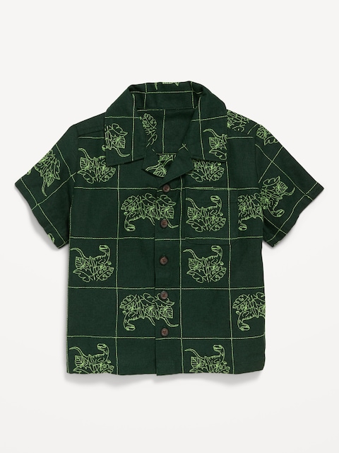 Printed Short-Sleeve Linen-Blend Shirt for Toddler Boys