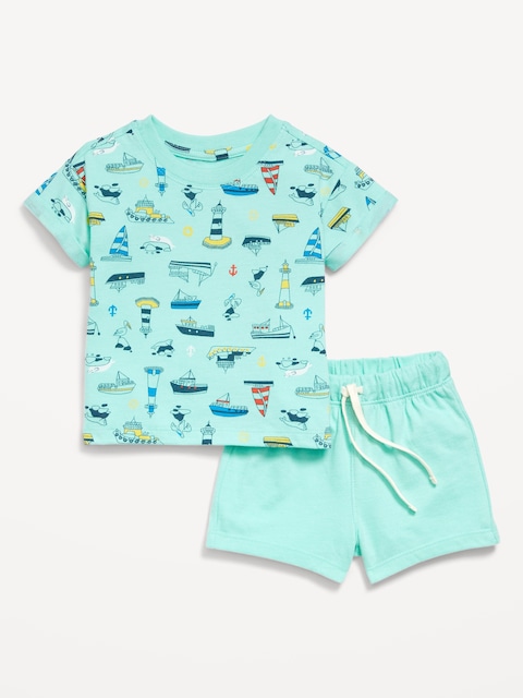 Short-Sleeve Graphic T-Shirt and Shorts Set for Baby - Green