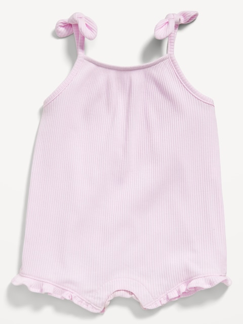 Barboteuse une-pièce côtelée sans manches avec boucle pour bébé - Rose