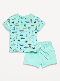 L'image numéro 1 présente Ensemble t-shirt à manches courtes à imprimé et short pour bébé