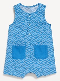 Image number 1 showing, Sleeveless Linen-Blend Henley One-Piece Romper for Baby