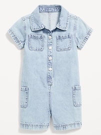 View large product image 3 of 3. Short-Sleeve Utility Jean Romper for Toddler Girls
